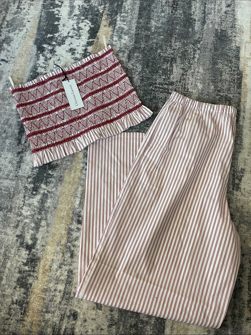 Christian Lacroix Set Striped Red and White Pants and Skirt Set Women’s size M